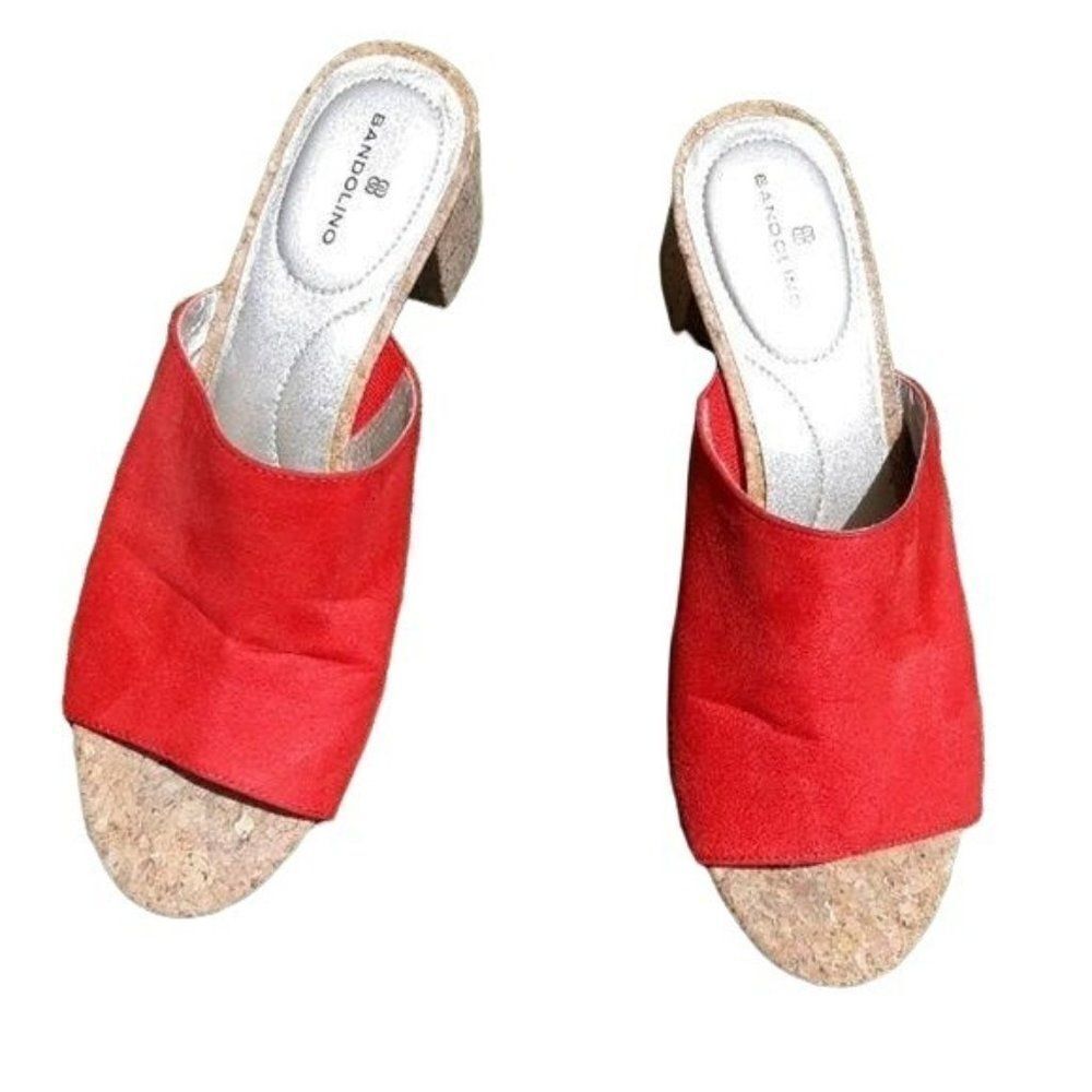 Bandolino Sandals Womens 8.5  BD7Seathra Slide On 2.5" Cork Block Heel Coral‎